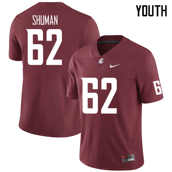 Youth #62 Carson Shuman Washington State Cougars College Football Jerseys Sale-Crimson